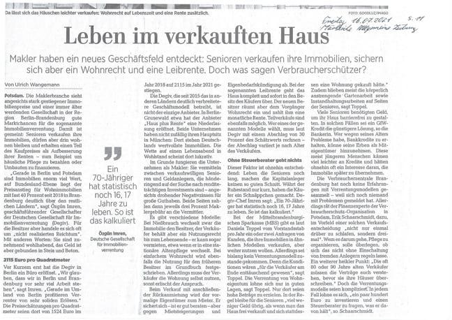 Artikel in der Märkischen Allgemeinen Zeitung - 16.07.2021